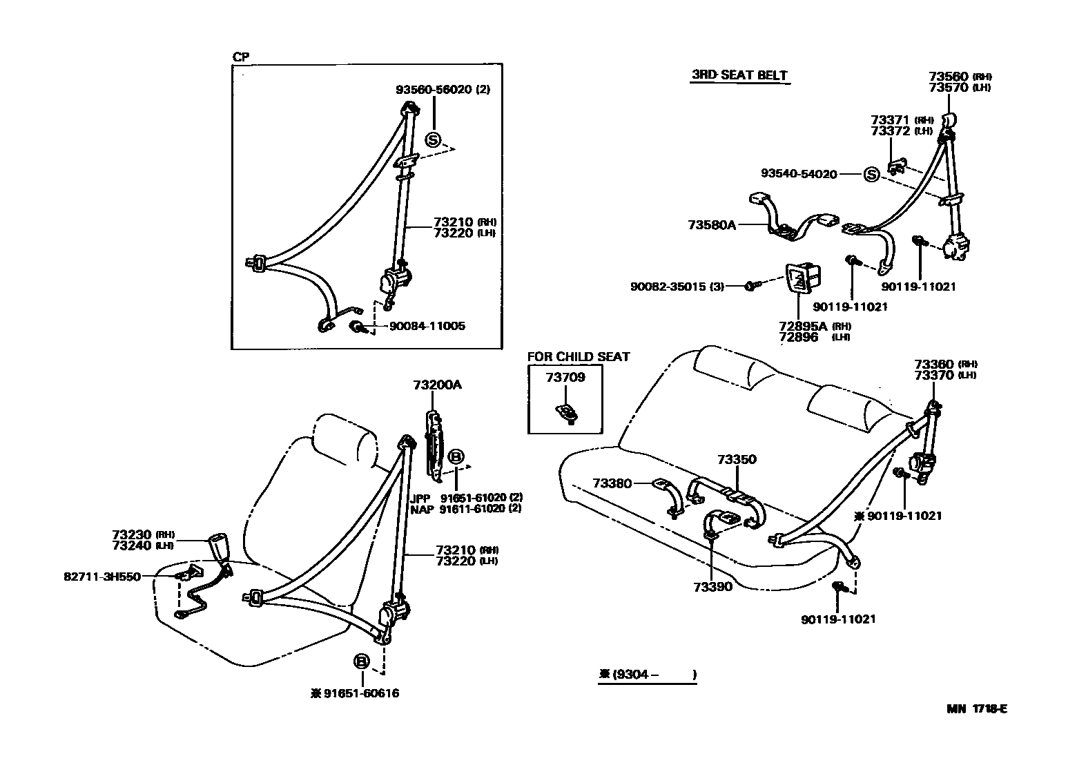 Toyota CAMRY 安全带和儿童保护座椅 EPC diagram — MN1718E