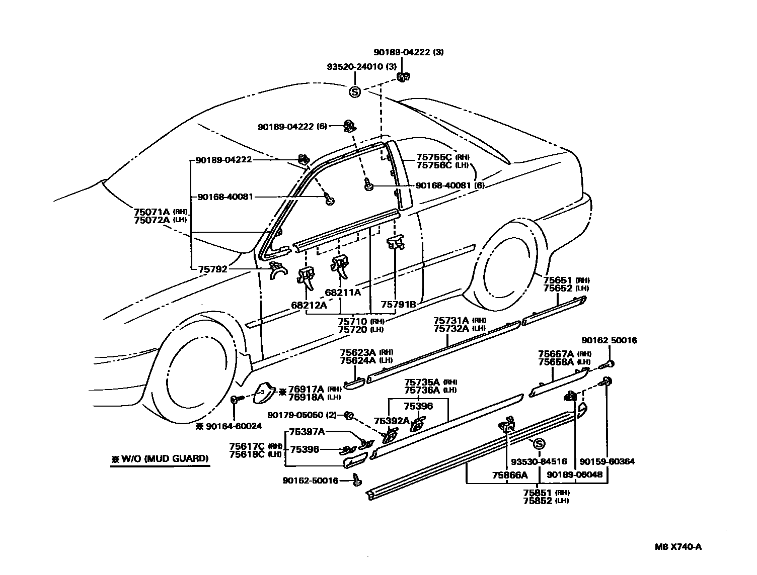 Toyota CAMRY 侧防护条 EPC diagram — MBX740A