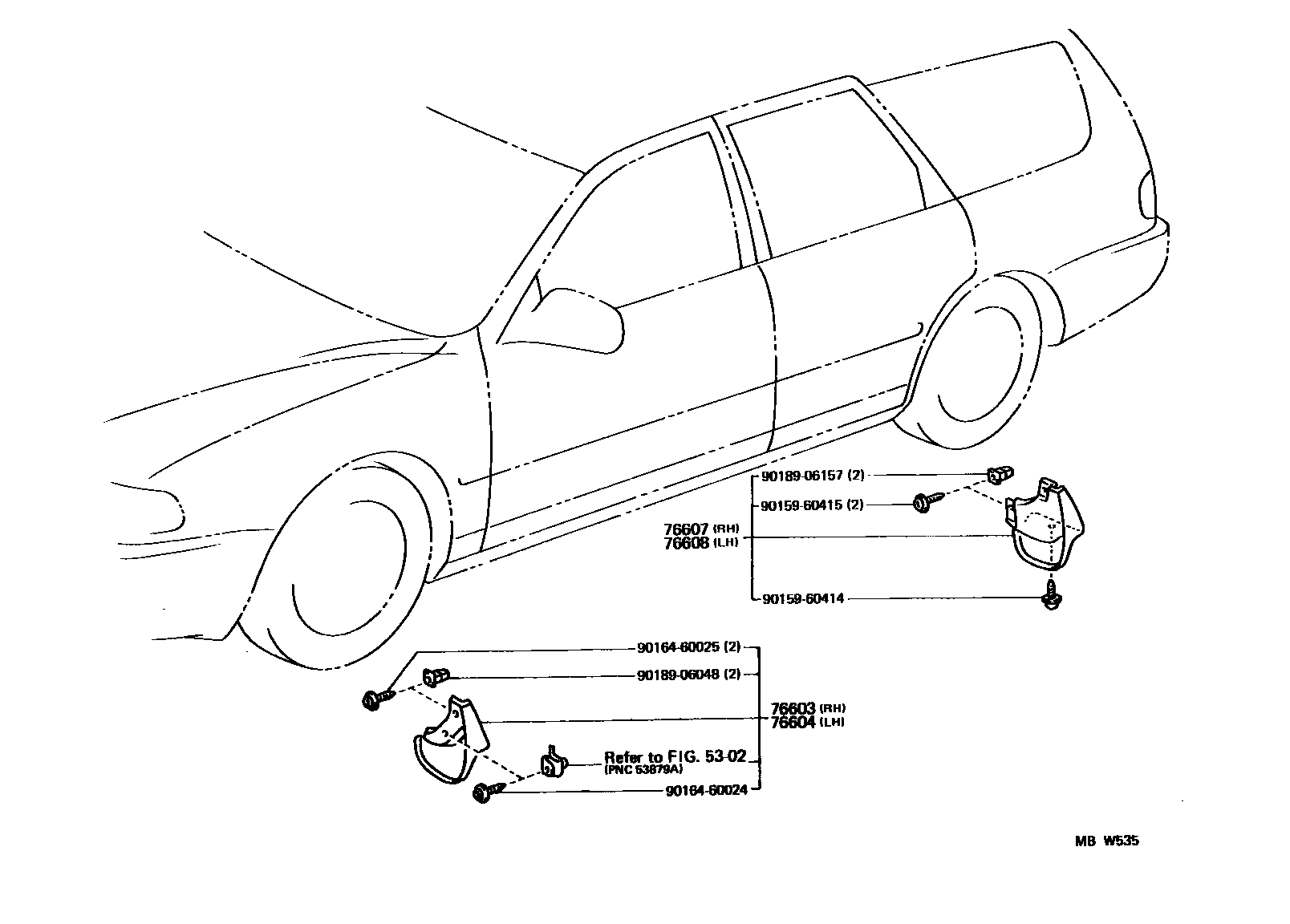 Toyota CAMRY 挡泥板和扰流板 EPC diagram — MBW535