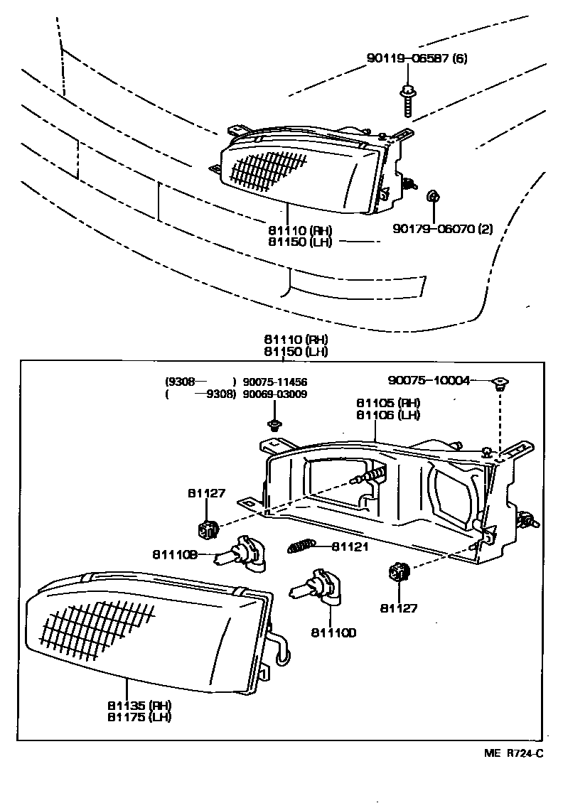 Toyota CAMRY Headlamp EPC diagram — MER724C