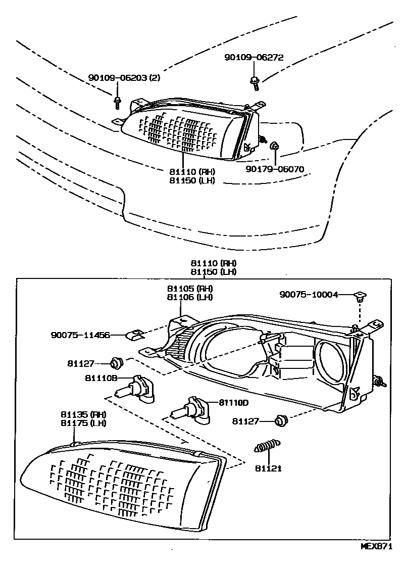 Toyota CAMRY Headlamp EPC diagram — MEX871