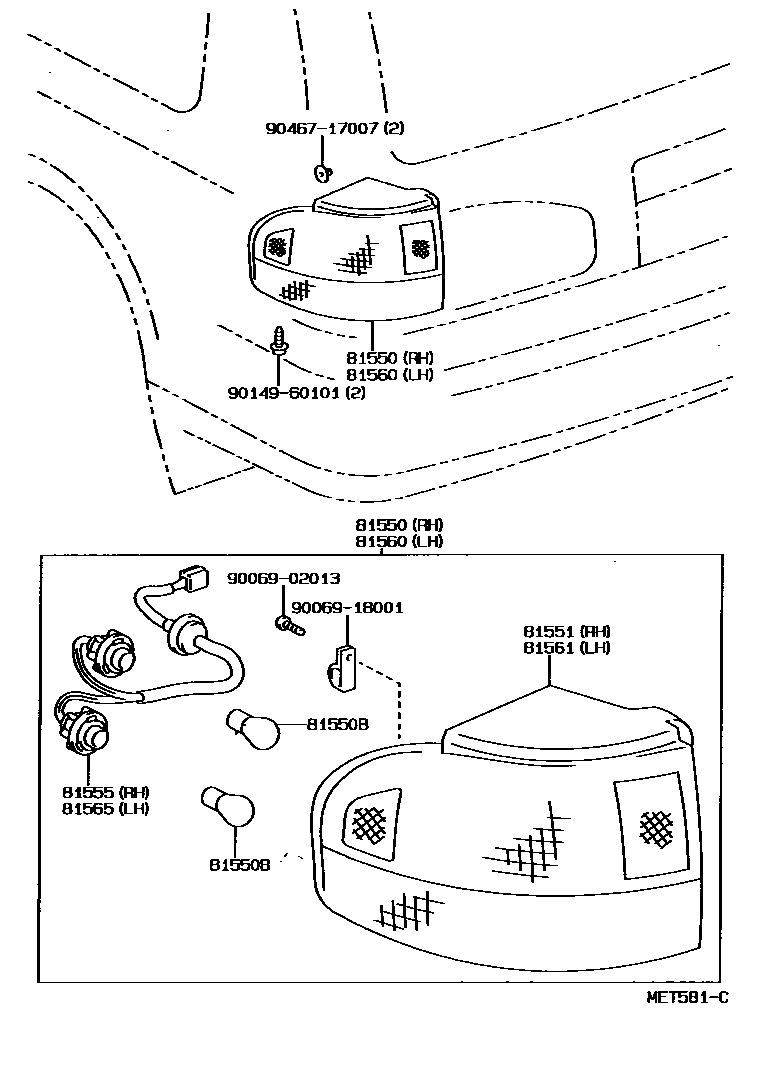 Toyota CAMRY 后组合灯 EPC diagram — MET581C