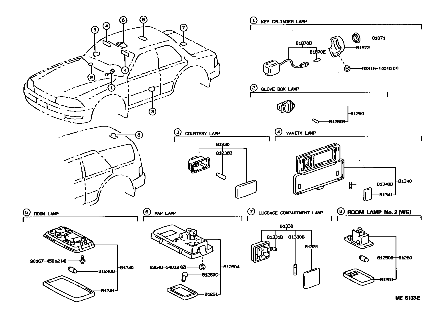 Toyota CAMRY 车内灯 EPC diagram — MES133E