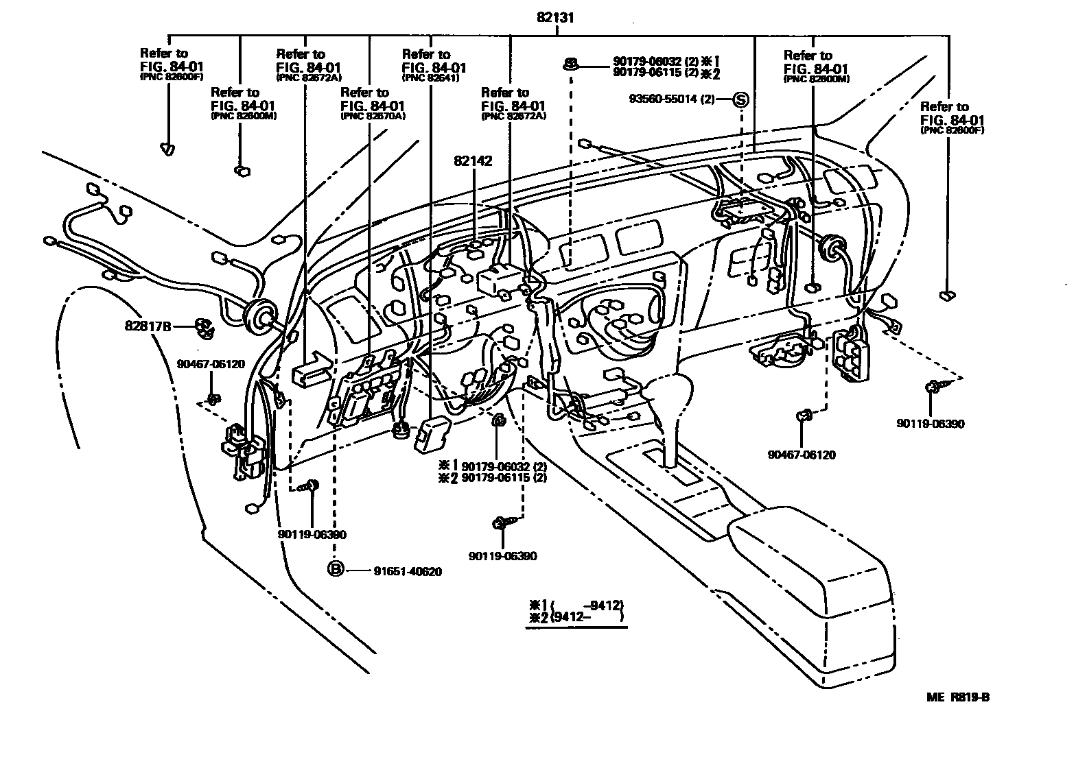 Toyota CAMRY 线束和卡夹 EPC diagram — MER819B