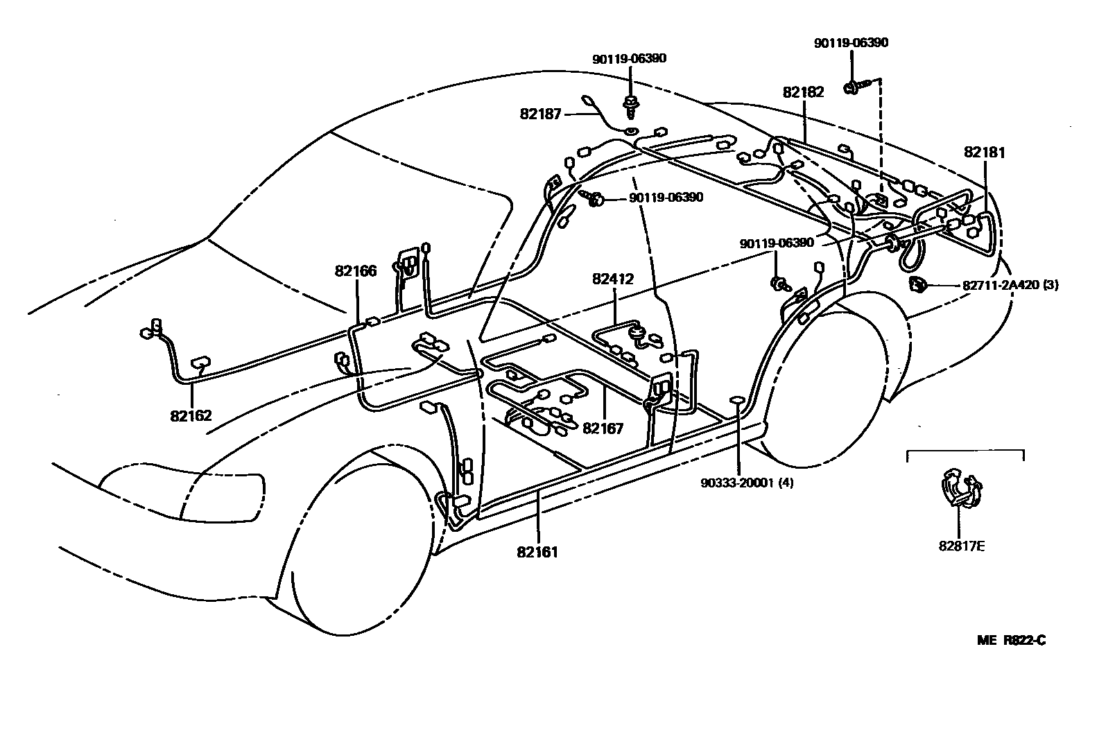 Toyota CAMRY 线束和卡夹 EPC diagram — MER822C