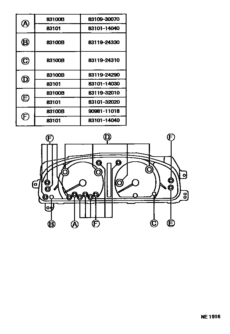 Toyota CAMRY 仪表 EPC diagram — NE1916