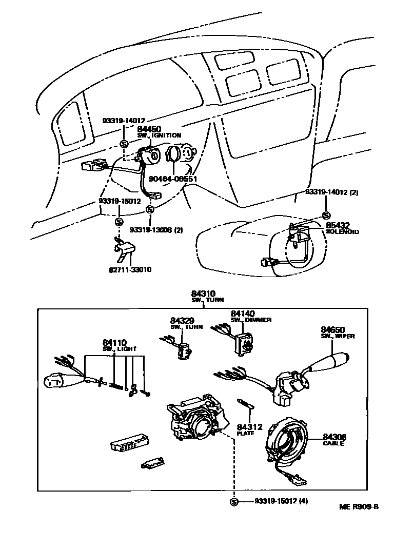 Toyota CAMRY 开关和继电器和ECU EPC diagram — MER909B