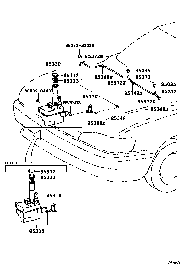 Toyota CAMRY 挡风玻璃清洗器 EPC diagram — 852859