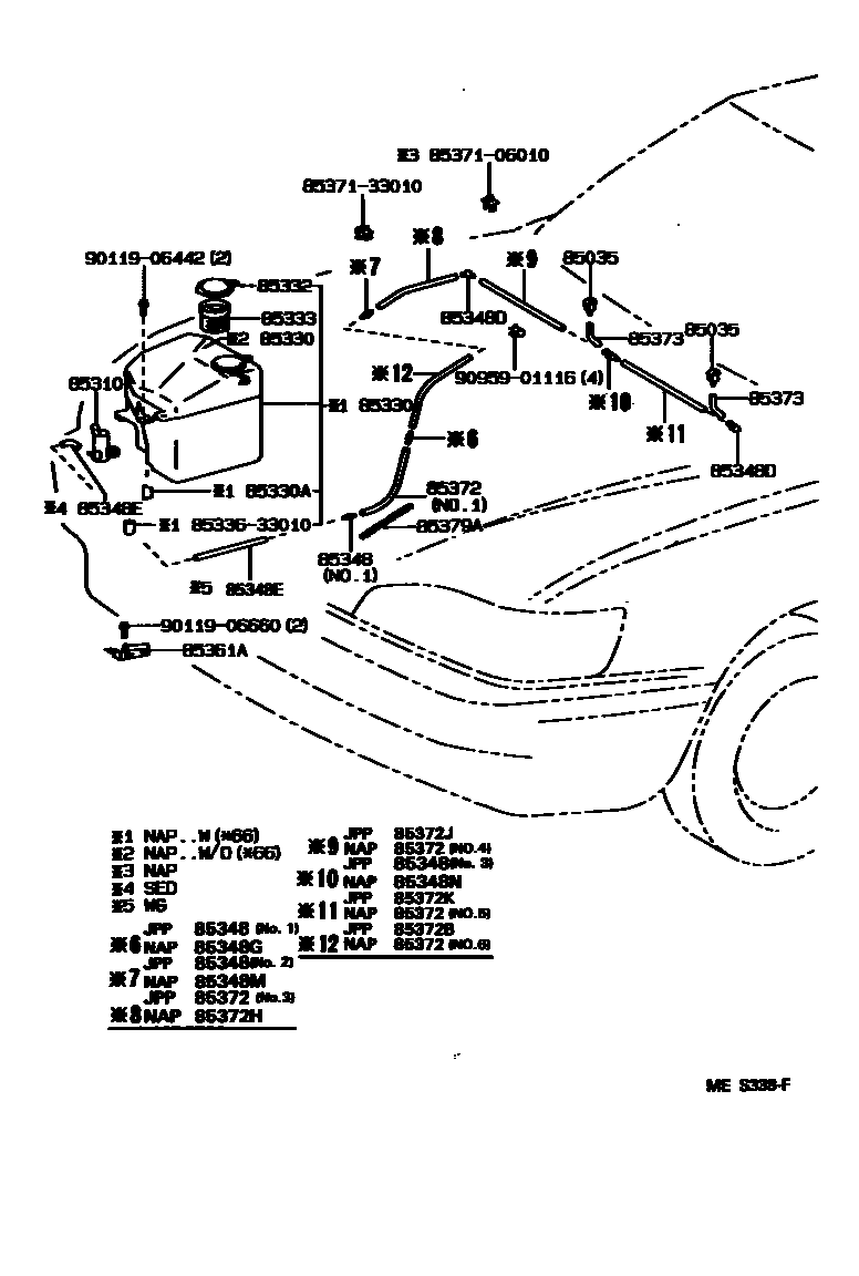 Toyota CAMRY 挡风玻璃清洗器 EPC diagram — MES338F