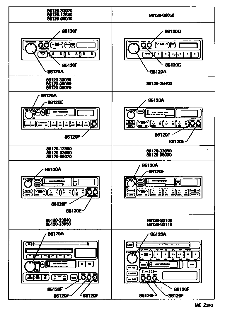 Toyota CAMRY 收音机、放大器和冷凝器 EPC diagram — MEZ343