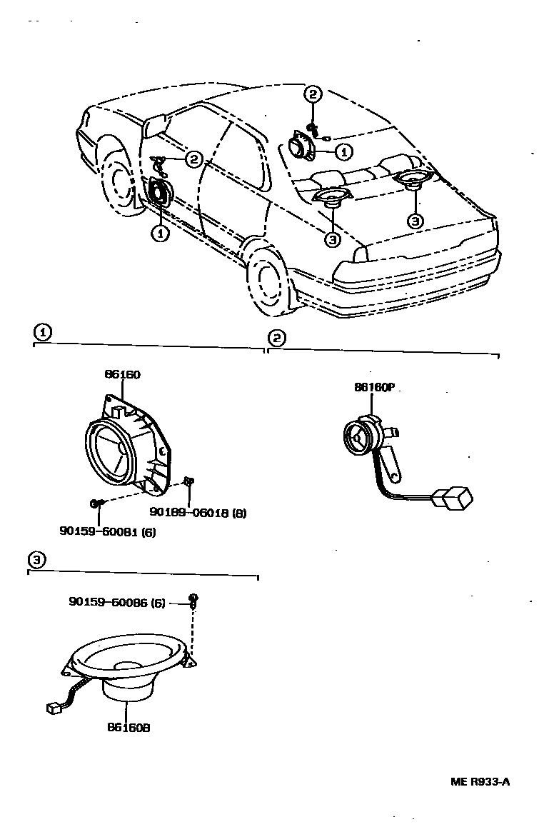 Toyota CAMRY 扬声器 EPC diagram — MER933A