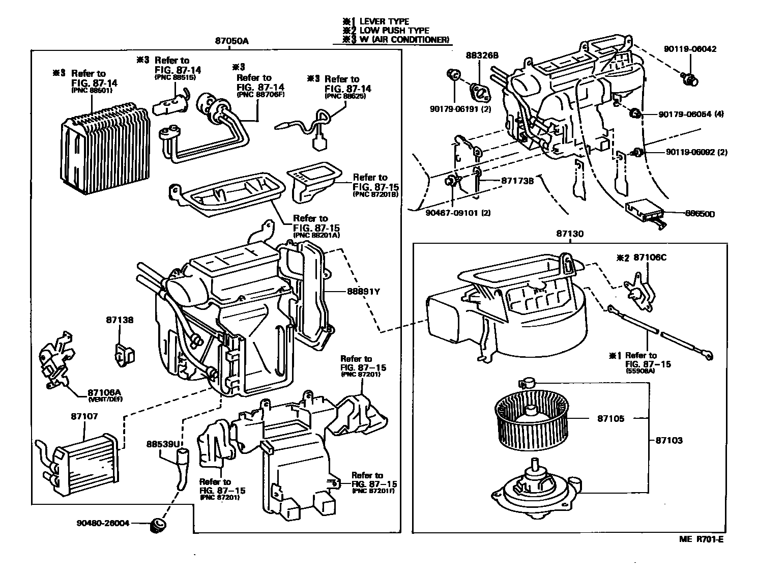 Toyota CAMRY 暖风和空调系统 - 加热装置和鼓风机 EPC diagram — MER701E