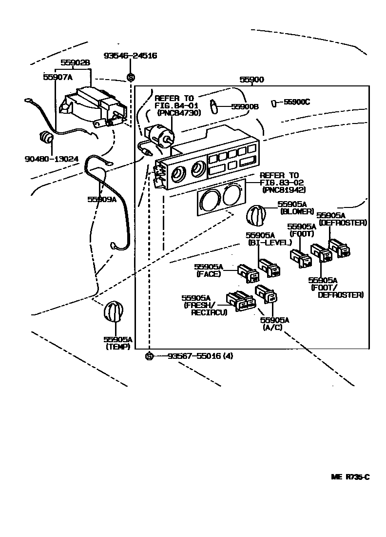 Toyota CAMRY 暖风和空调系统 - 控制器和风管 EPC diagram — MER735C