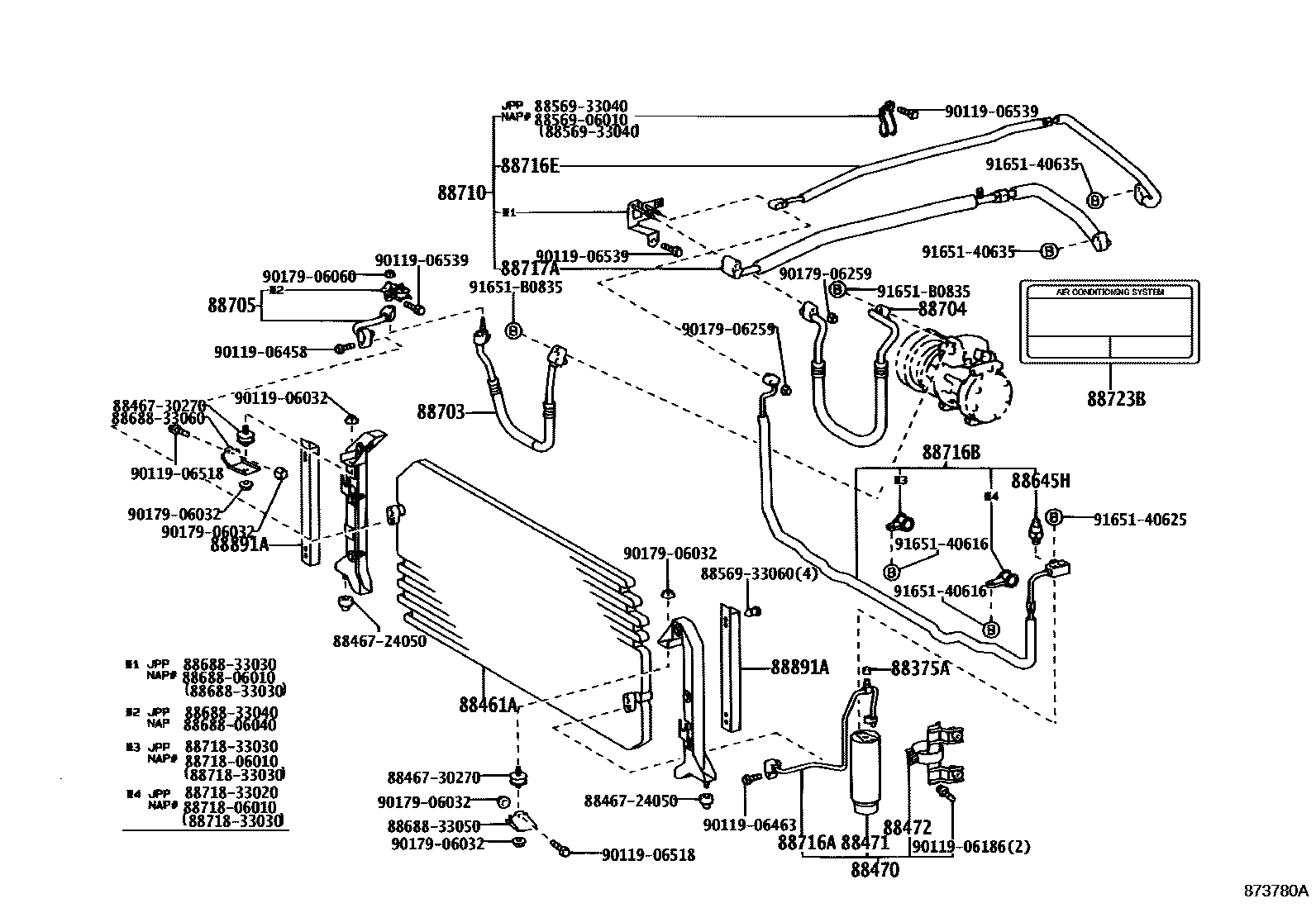 Toyota CAMRY Heating & Air Conditioning - Cooler Piping EPC diagram — 873780A