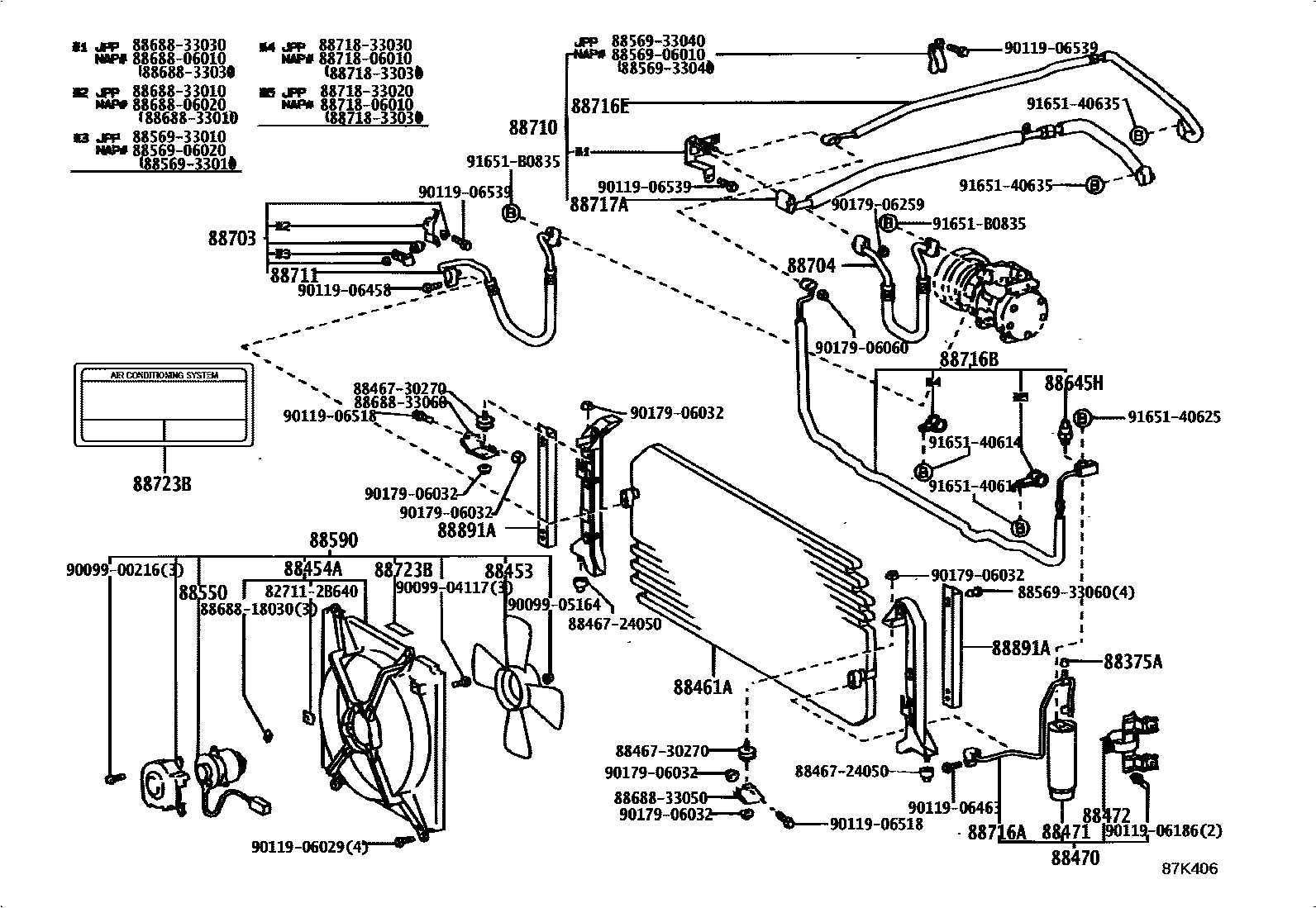 Toyota CAMRY Heating & Air Conditioning - Cooler Piping EPC diagram — 87K406