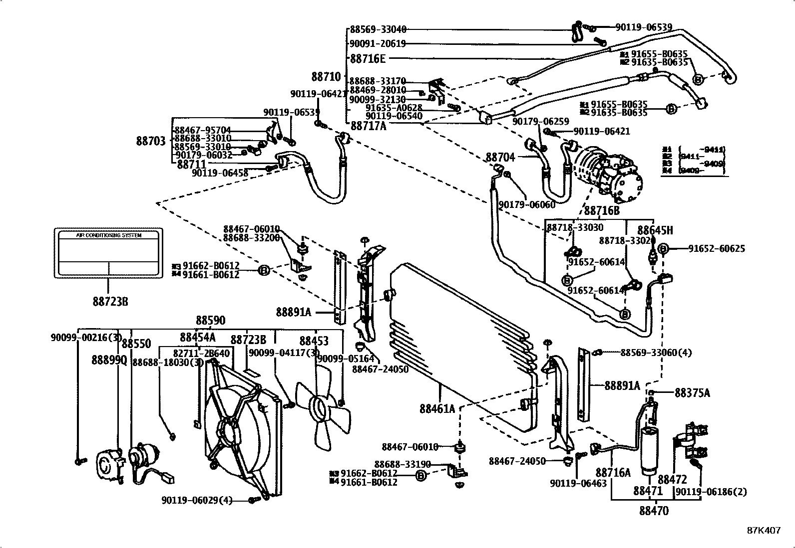 Toyota CAMRY Heating & Air Conditioning - Cooler Piping EPC diagram — 87K407
