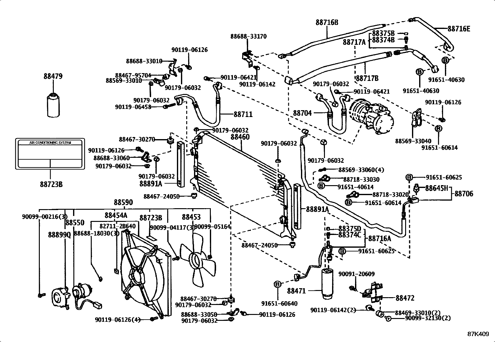 Toyota CAMRY Heating & Air Conditioning - Cooler Piping EPC diagram — 87K409