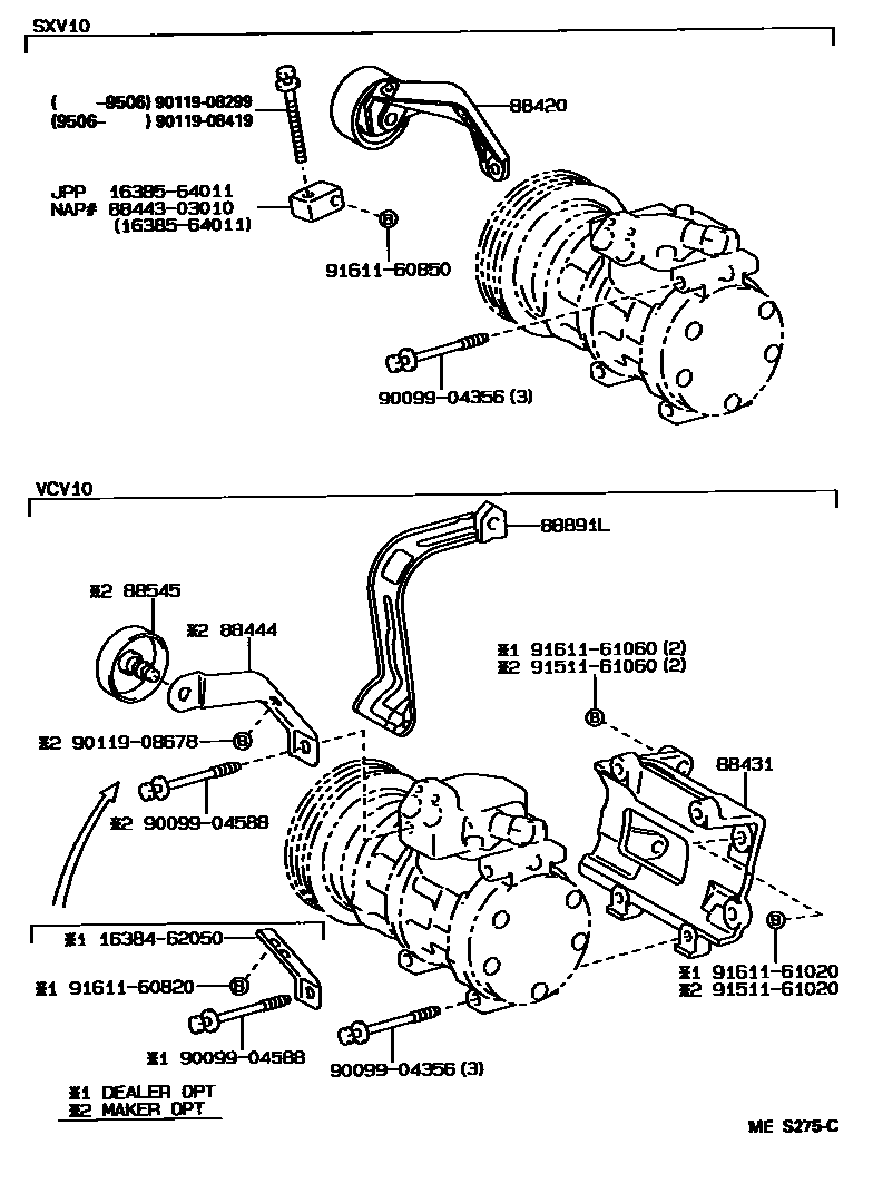 Toyota CAMRY Heating & Air Conditioning - Compressor EPC diagram — MES275C