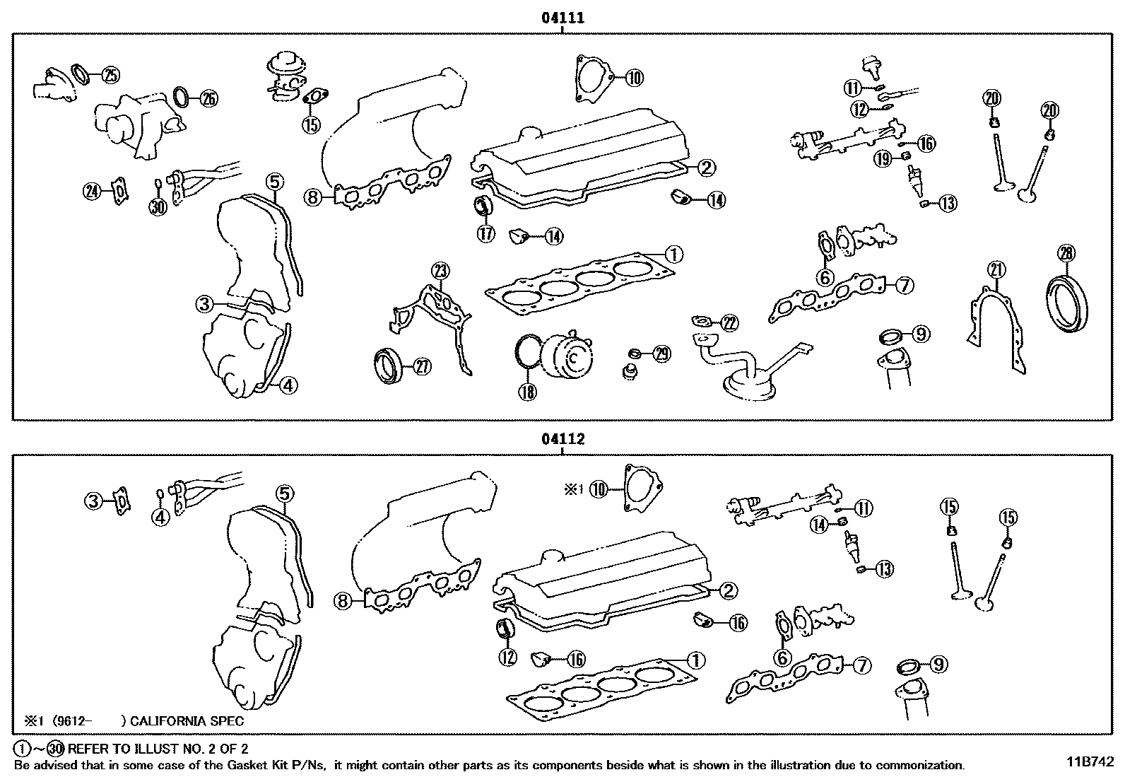 Toyota CAMRY Engine Overhaul Gasket Kit EPC diagram — 11B742