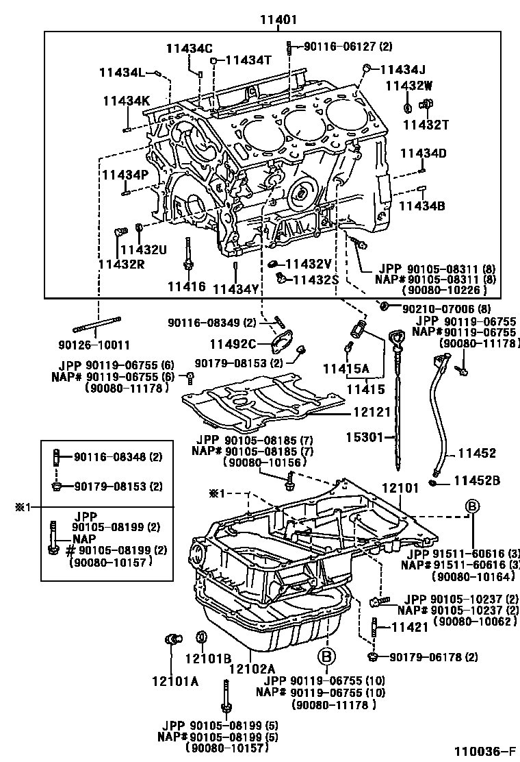 Toyota CAMRY Cylinder Block EPC diagram — 110036F