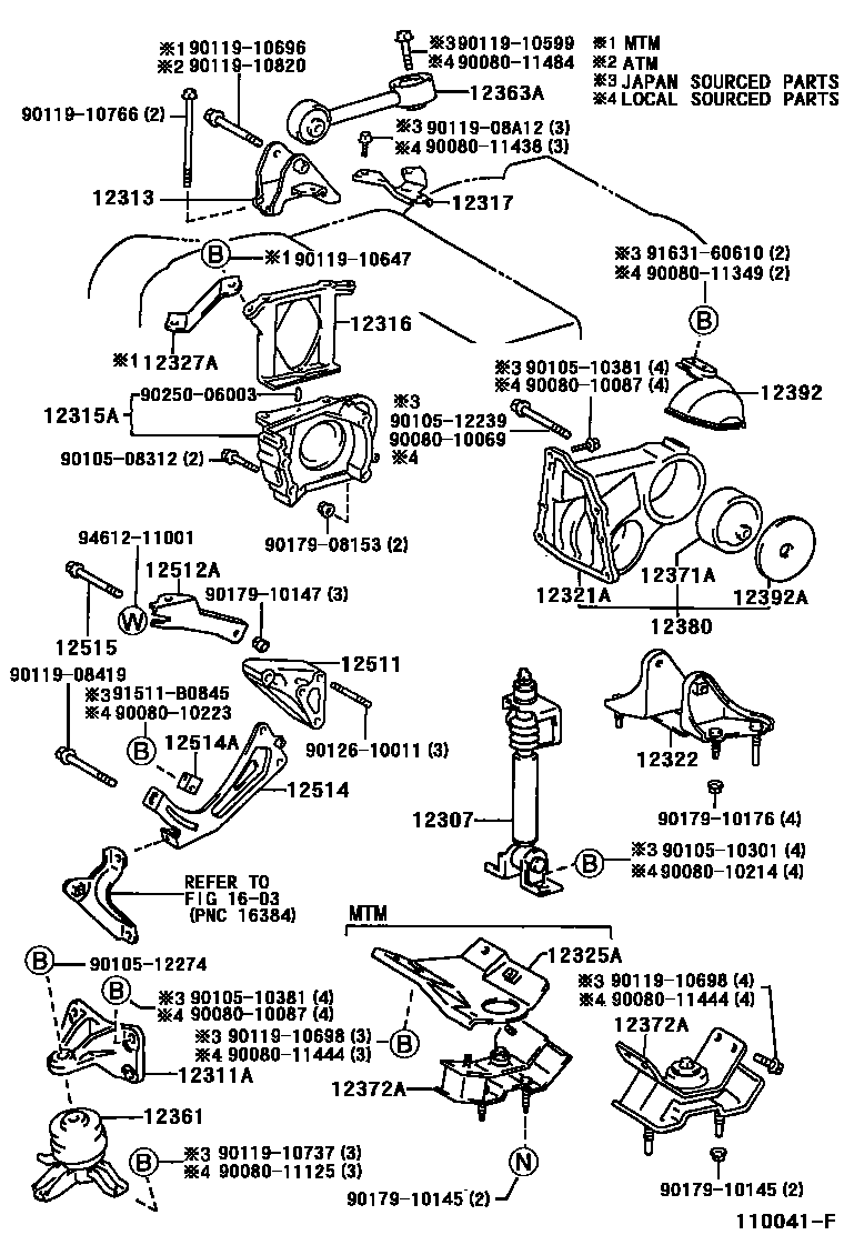 Toyota CAMRY Engine Mounting EPC diagram — 110041F