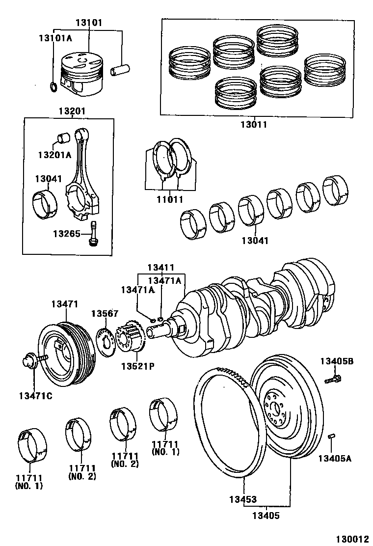 Toyota CAMRY Crankshaft & Piston EPC diagram — 130012