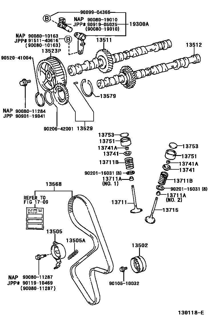 Toyota CAMRY Camshaft & Valve EPC diagram — 130118E