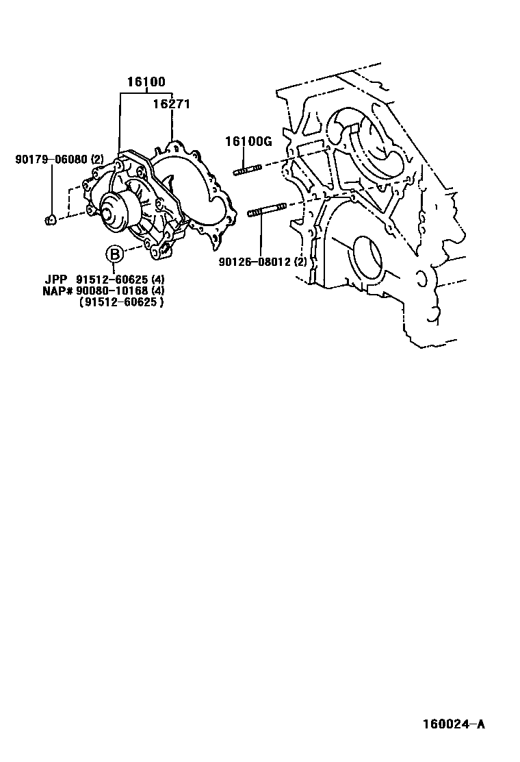 Toyota CAMRY Water Pump EPC diagram — 160024A