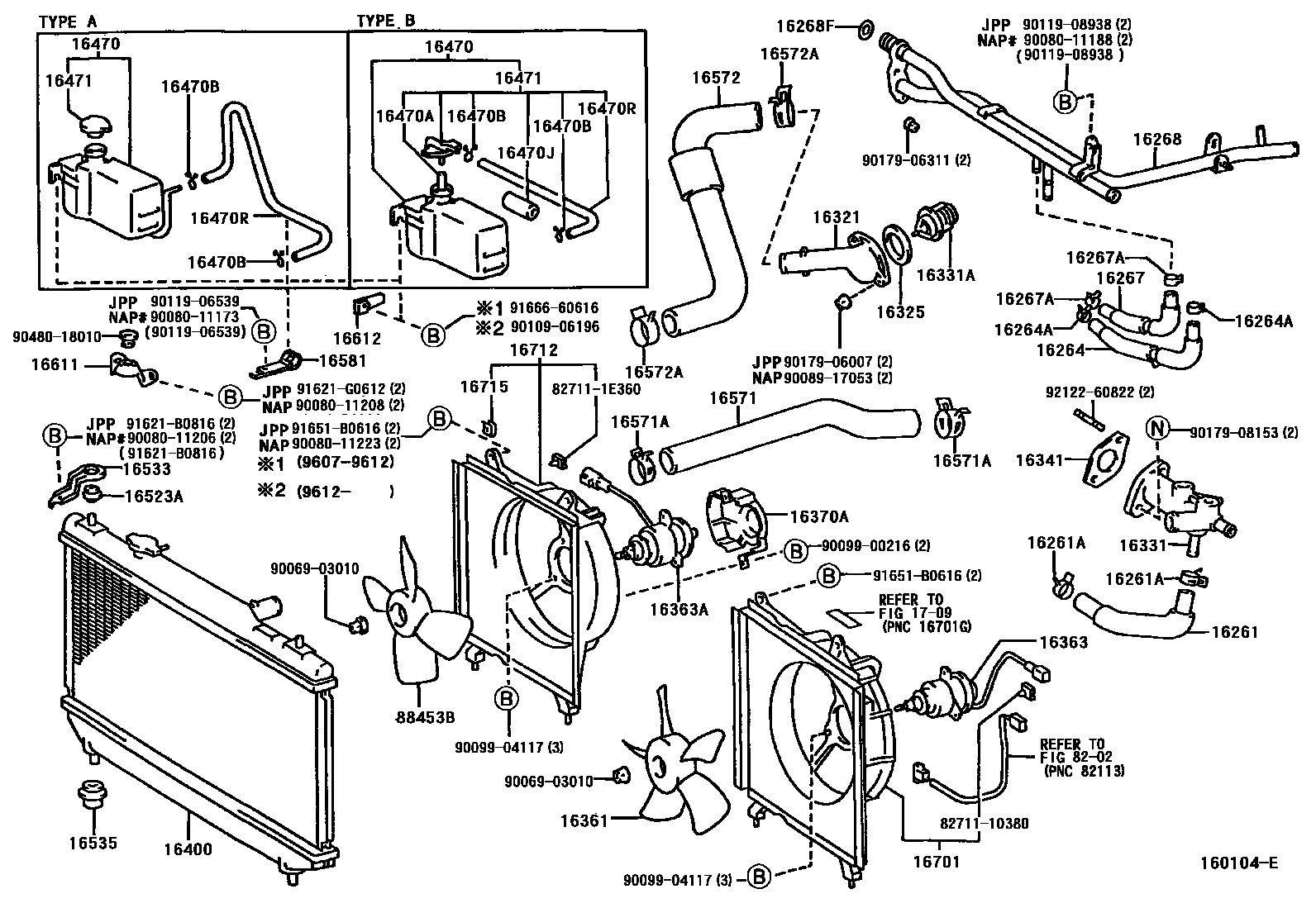 Toyota CAMRY RADIATOR & WATER OUTLET EPC diagram — 160104E