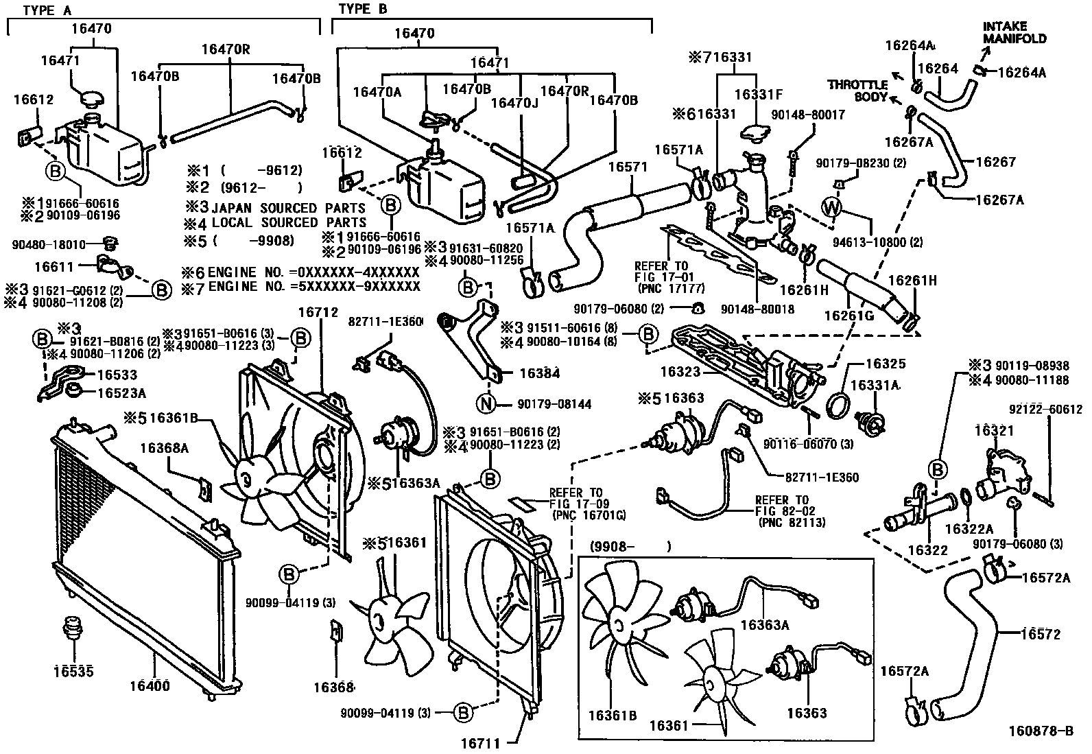 Toyota CAMRY RADIATOR & WATER OUTLET EPC diagram — 160878B