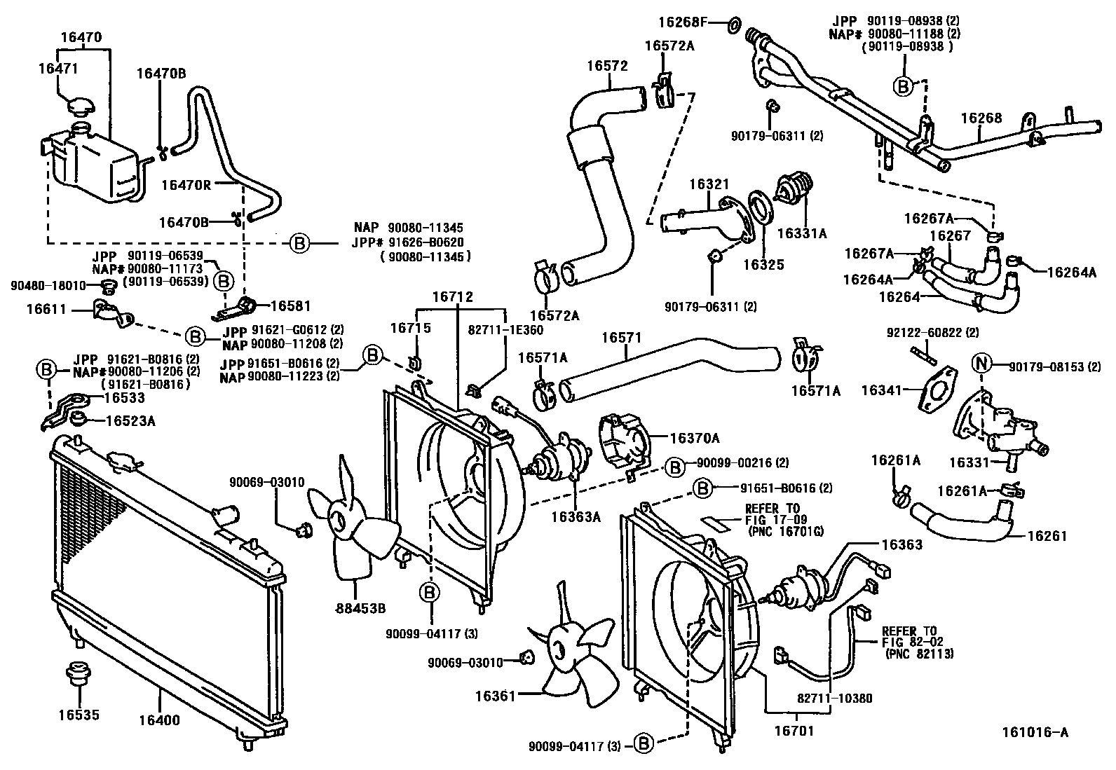 Toyota CAMRY RADIATOR & WATER OUTLET EPC diagram — 161016A