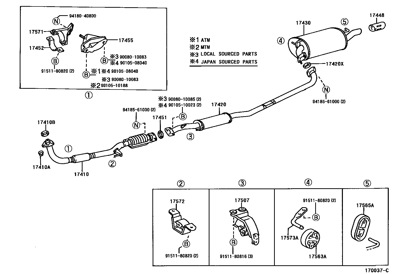 Toyota CAMRY Exhaust Pipe EPC diagram — 170037C