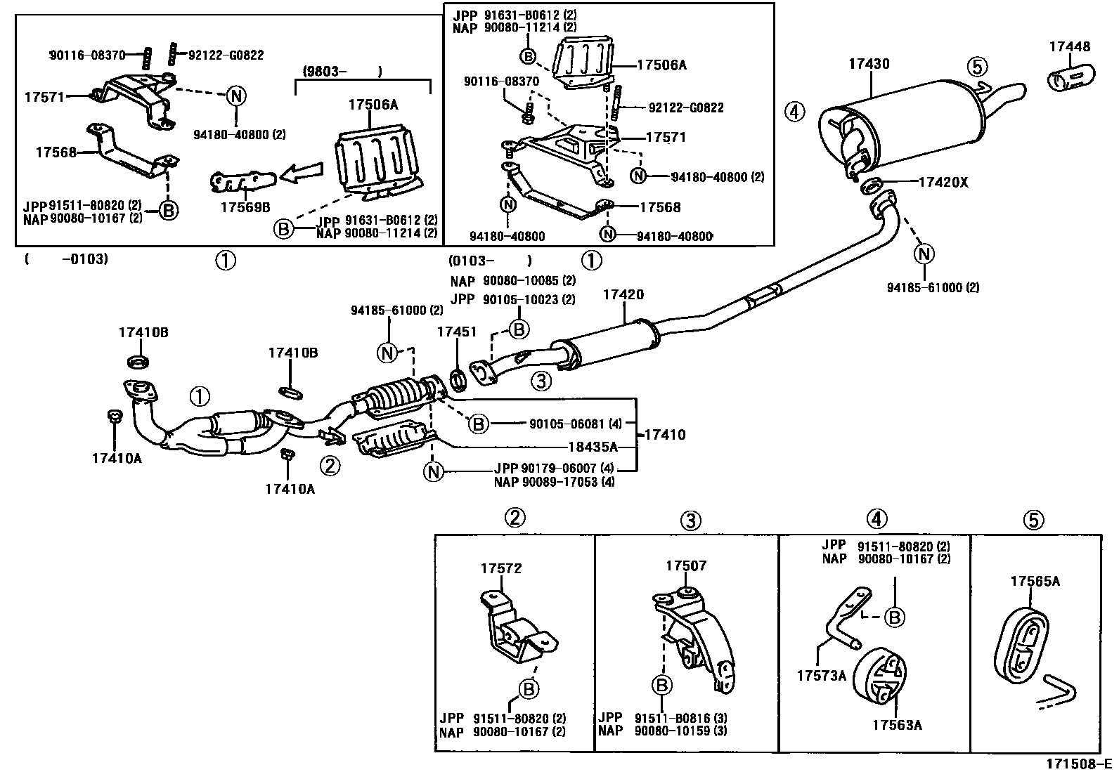 Toyota CAMRY Exhaust Pipe EPC diagram — 171508E