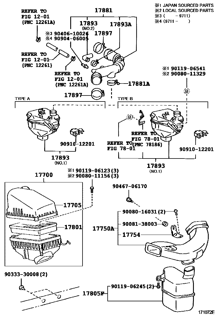 Toyota CAMRY Air Cleaner EPC diagram — 171072E
