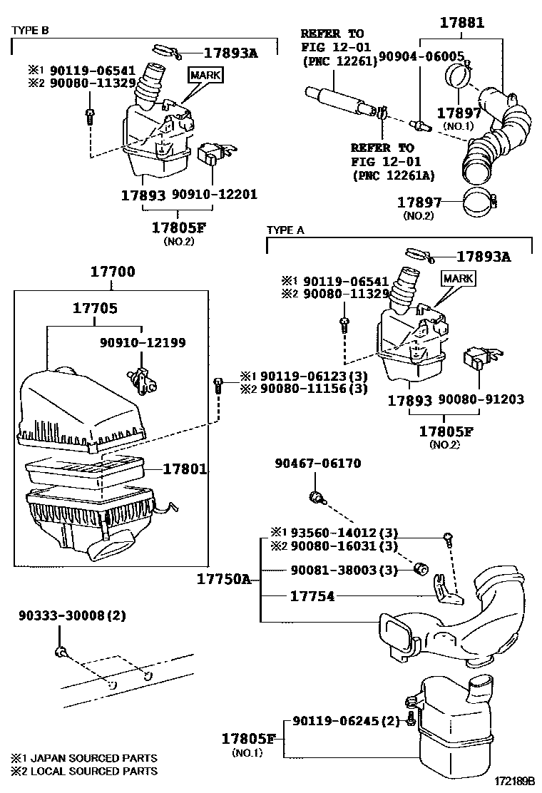 Toyota CAMRY Air Cleaner EPC diagram — 172189B