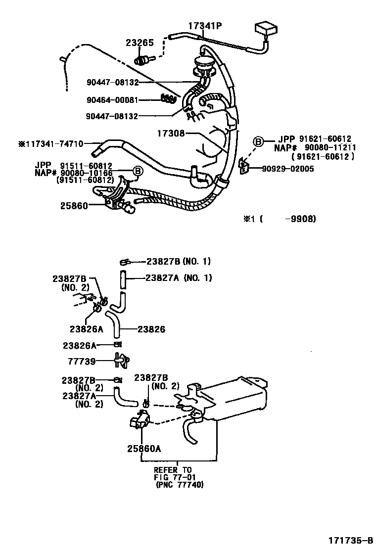 Toyota CAMRY vacuum tube EPC diagram — 171735B