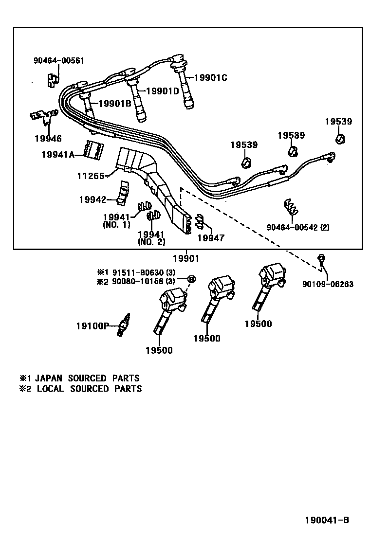 Toyota CAMRY 点火线圈和火花塞 EPC diagram — 190041B