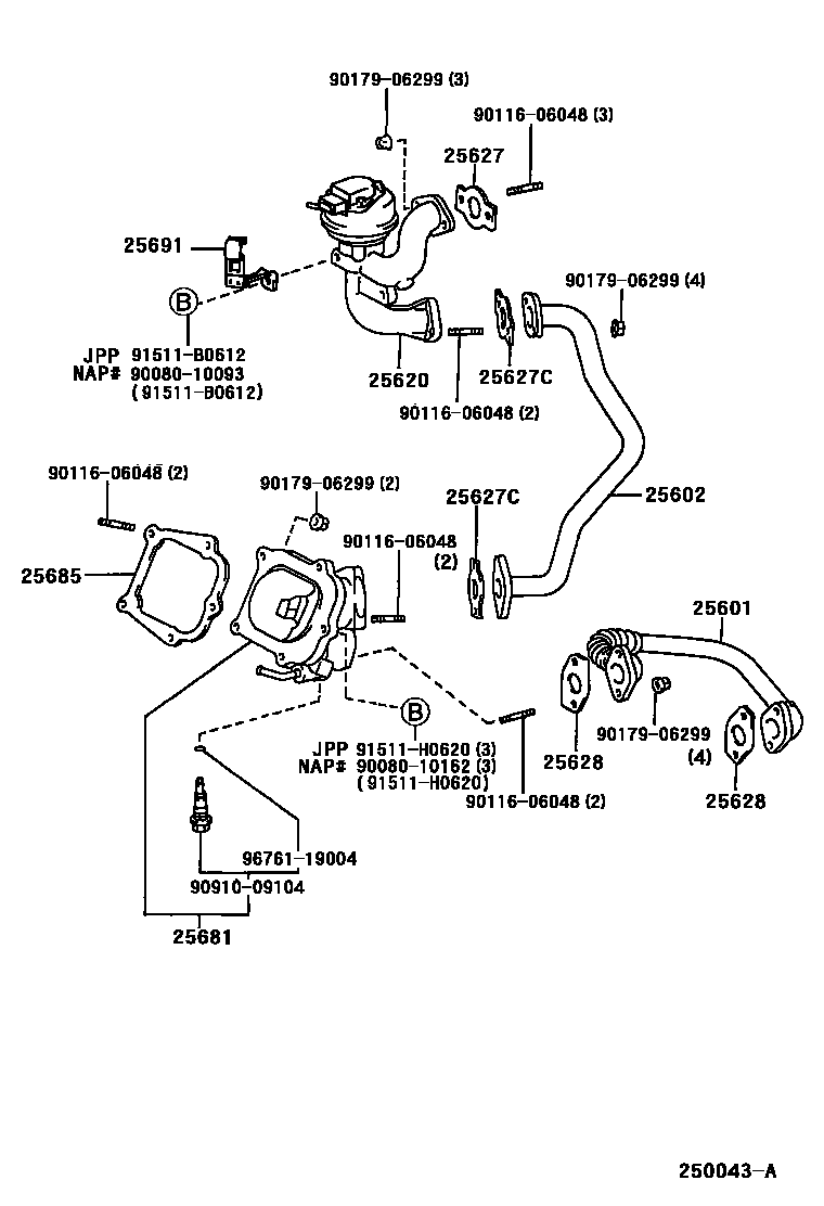 Toyota CAMRY 废气再循环系统 EPC diagram — 250043A