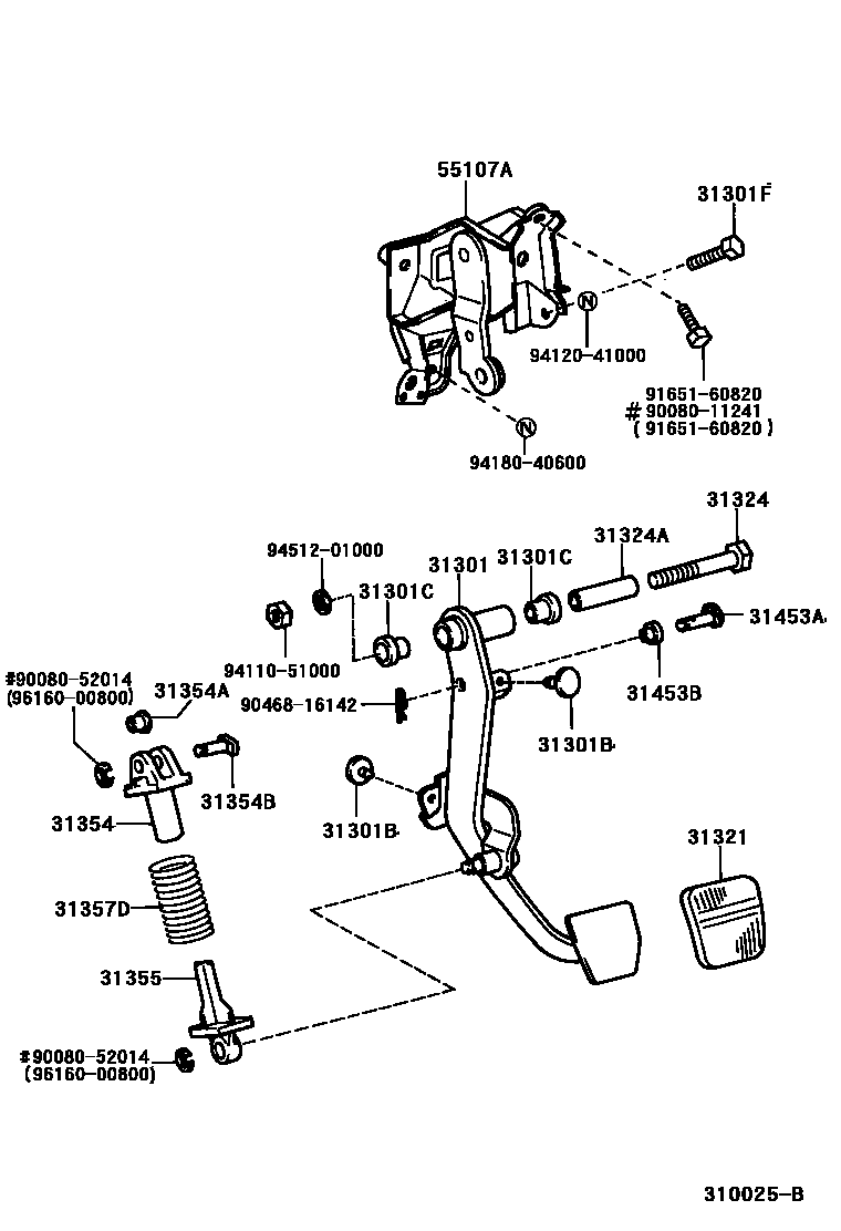 Toyota CAMRY 离合器踏板和挠性软管 EPC diagram — 310025B
