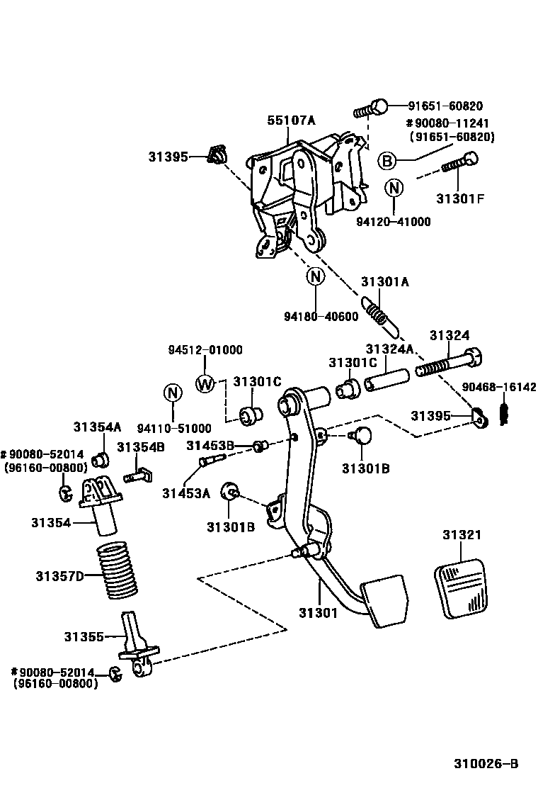Toyota CAMRY 离合器踏板和挠性软管 EPC diagram — 310026B