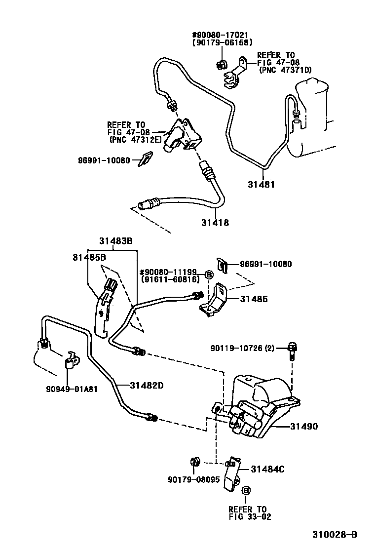 Toyota CAMRY 离合器踏板和挠性软管 EPC diagram — 310028B
