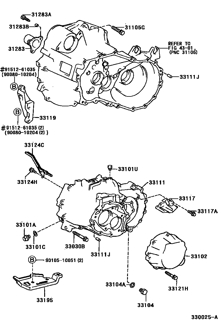 Toyota CAMRY 离合器壳和变速器壳(MTM) EPC diagram — 330025A
