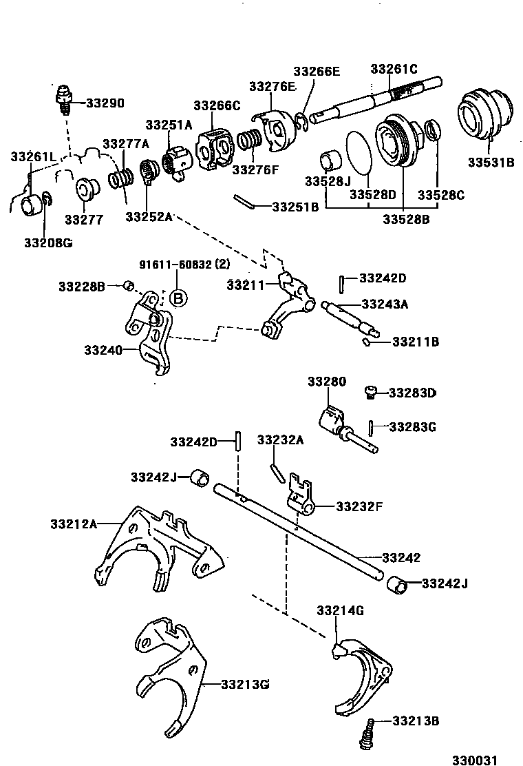 Toyota CAMRY 换档拨叉和换档杆轴(MTM) EPC diagram — 330031