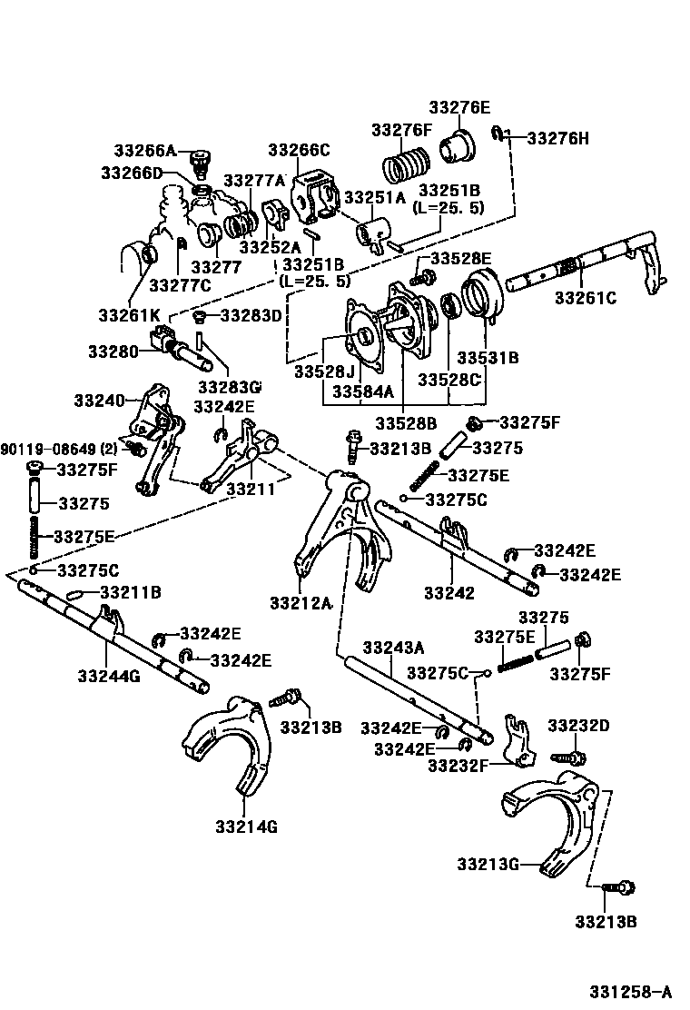 Toyota CAMRY 换档拨叉和换档杆轴(MTM) EPC diagram — 331258A