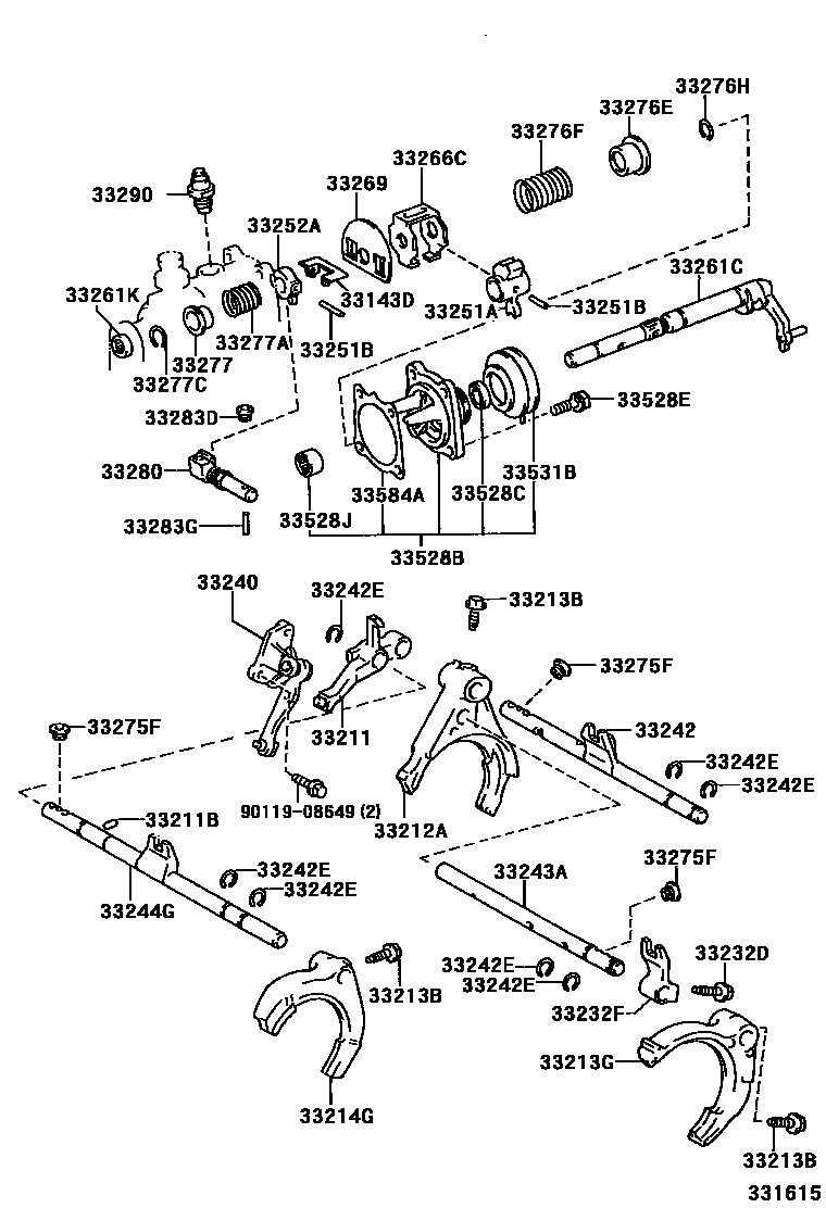 Toyota CAMRY 换档拨叉和换档杆轴(MTM) EPC diagram — 331615