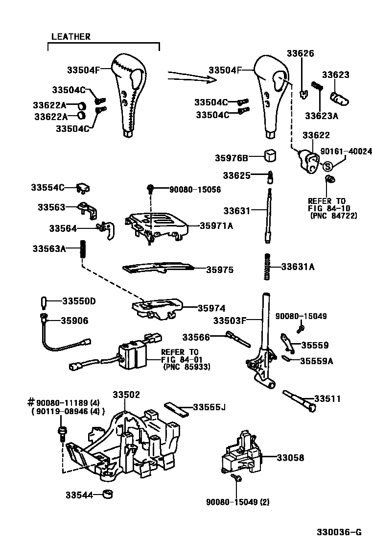 Toyota CAMRY Shift Lever & Retainer EPC diagram — 330036G
