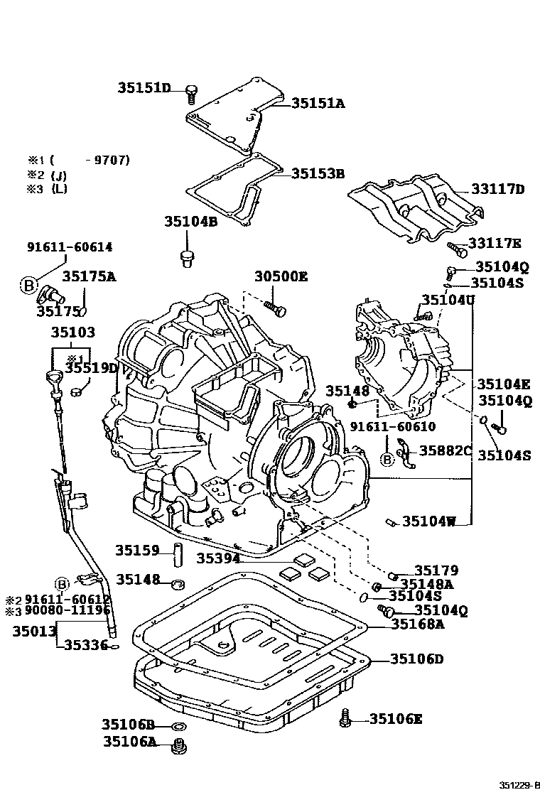 Toyota CAMRY 变速器壳和油底壳(ATM) EPC diagram — 351229B