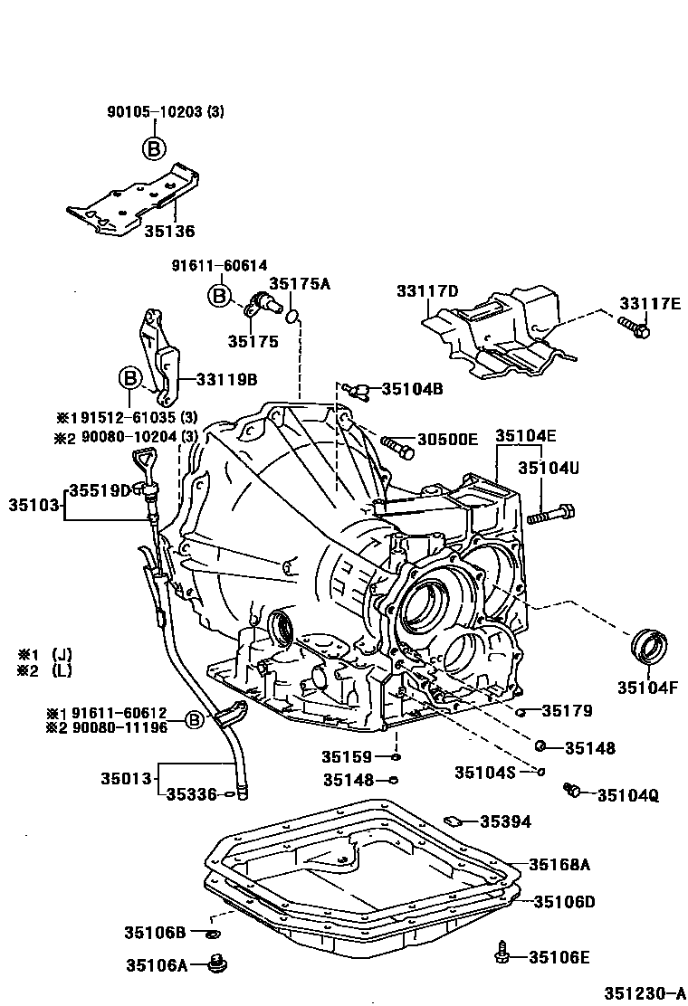 Toyota CAMRY 变速器壳和油底壳(ATM) EPC diagram — 351230A