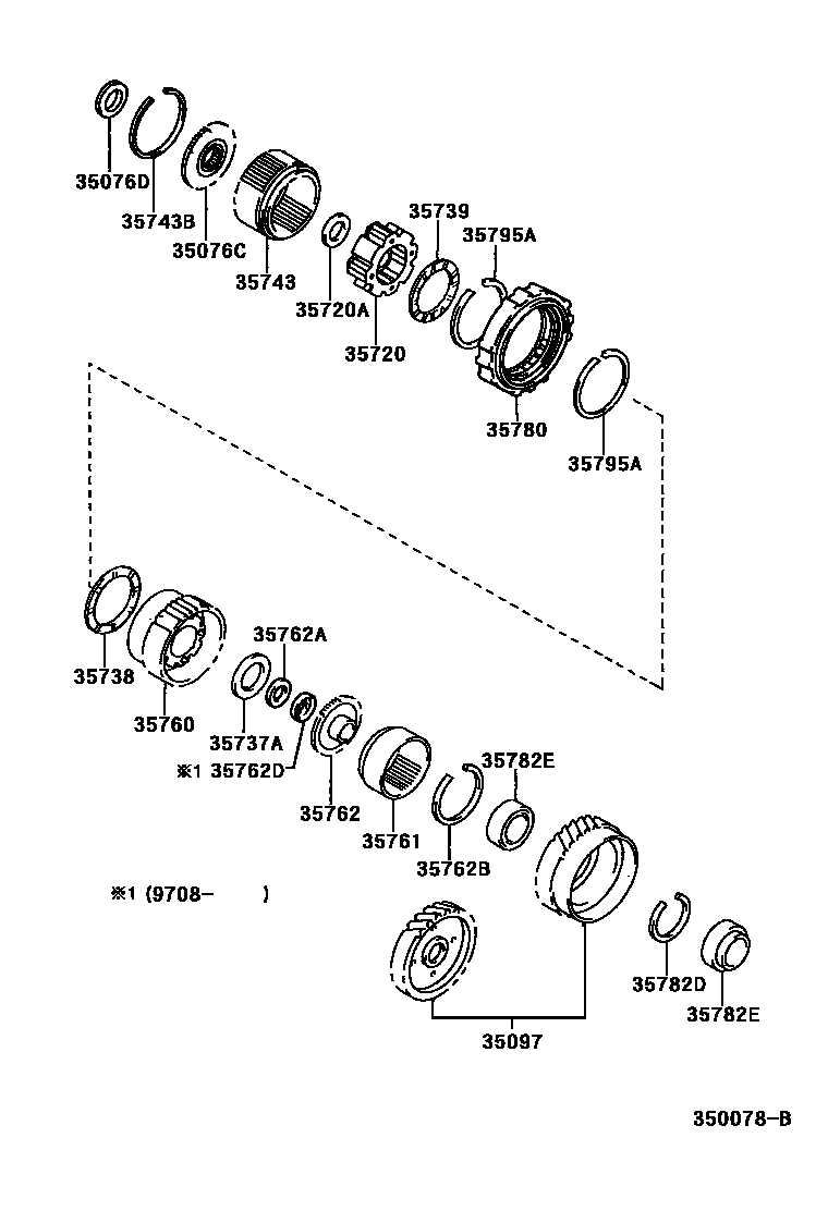 Toyota CAMRY 行星齿轮、倒档活塞和中间轴齿轮(ATM) EPC diagram — 350078B