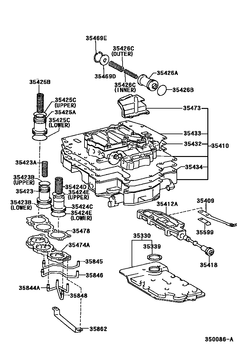 Toyota CAMRY 阀体和滤油网(ATM) EPC diagram — 350086A